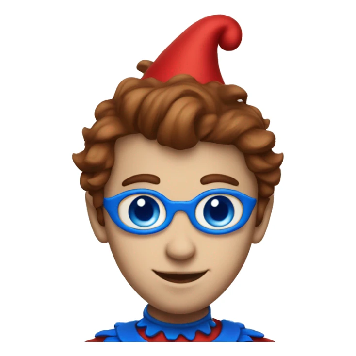 Blue and red jester with brown hair and blue and red eyes sticker