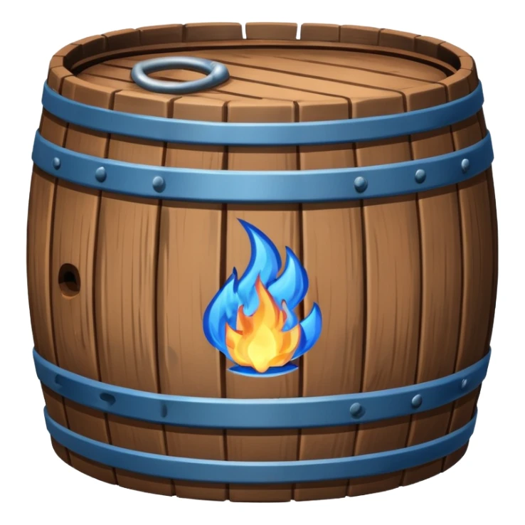 generate a realistic rust-free metal barrel with blue fire on it sticker