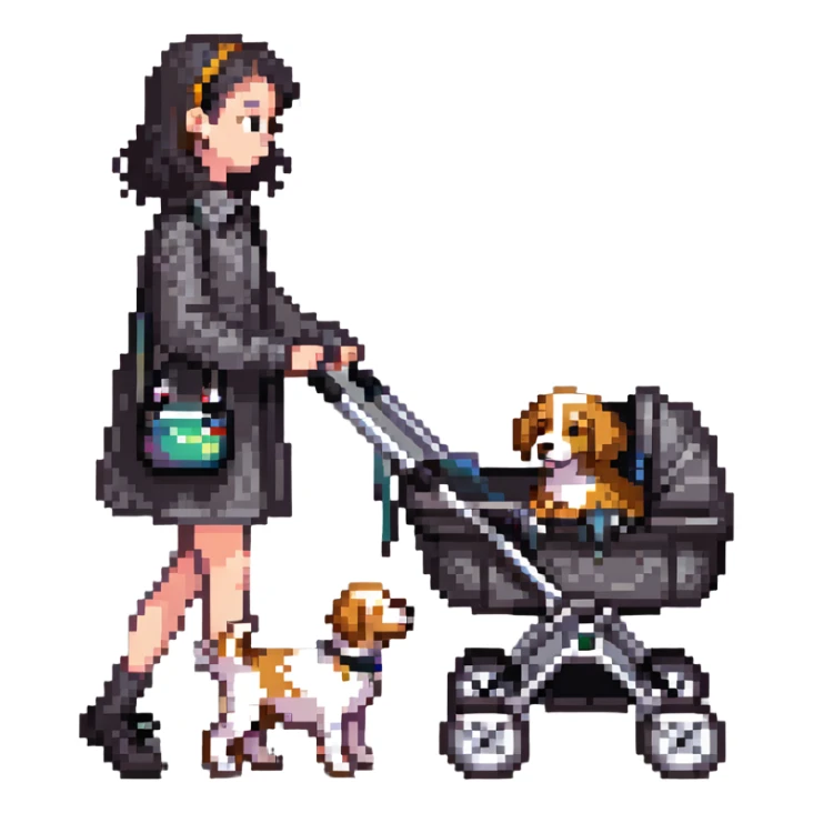 girl walking a dog in a stroller sticker