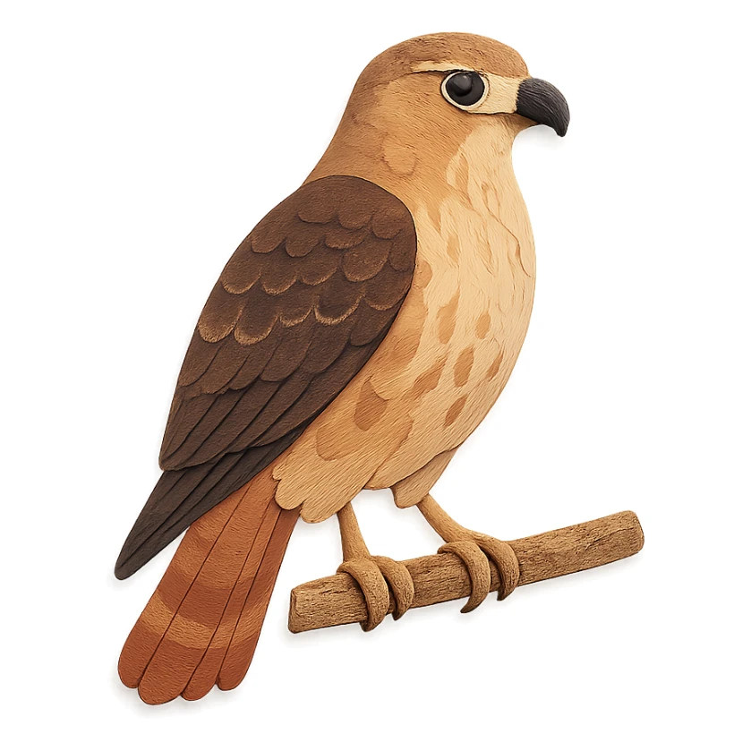 red-tailed hawk sitting on a branch, delicate paper layers, realistic feather patterns, subtle color variations, alert posture sticker