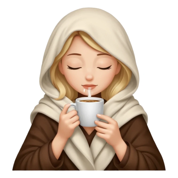 girl inside a blanket sipping coffee eyes closed sticker