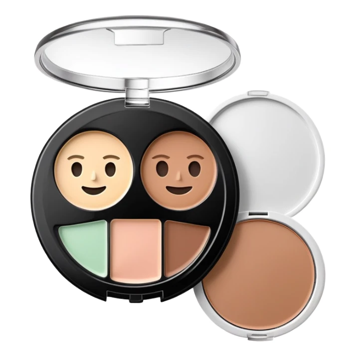 3D emoji-style makeup product, a circular NYX face sculpting palette with three makeup pans inside (highlighter, contour, bronzer) in neutral tones. Realistic compact makeup item, soft shadows, glossy plastic lid, minimal Apple-style design, pastel background. sticker