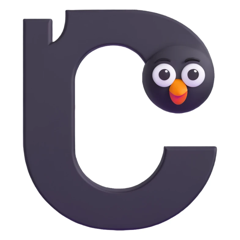 big bold letter C in lime green electric color with googly eyes on top, with a slight tilt and shadow sticker