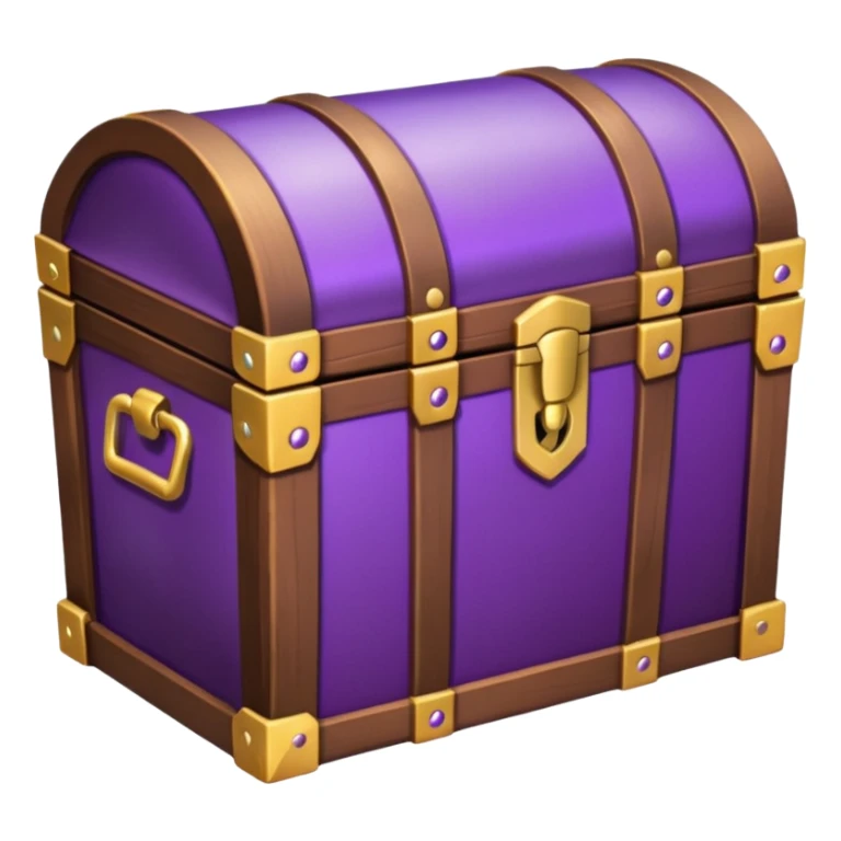wooden brown treasure chest filled with  purple coins pack in gradient sticker