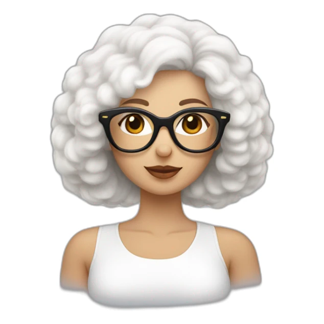 mujer con gafas pelo largo piel blanca con bichon maltés blanco sticker