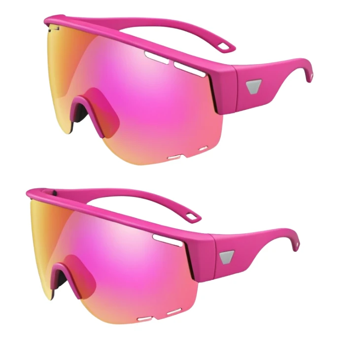 sporty pink shield visor sunglasses with extra thick frame and side protection, wraparound design, massive build, one-piece lens sticker