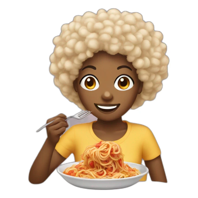 Black Girl with afro smiling and eating spaghetti sticker