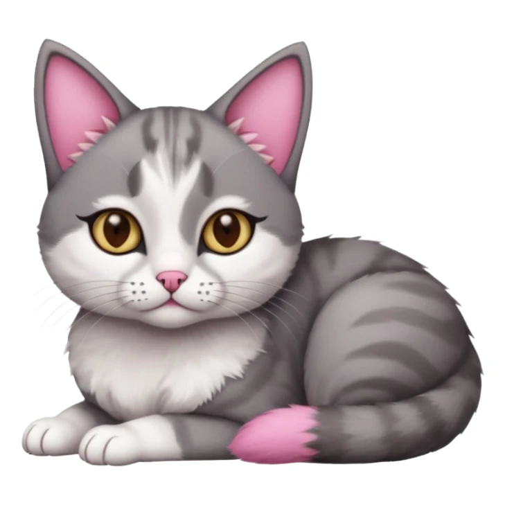 full body tiny short hair dark grey and white cat with hazel eyes lying down sticker