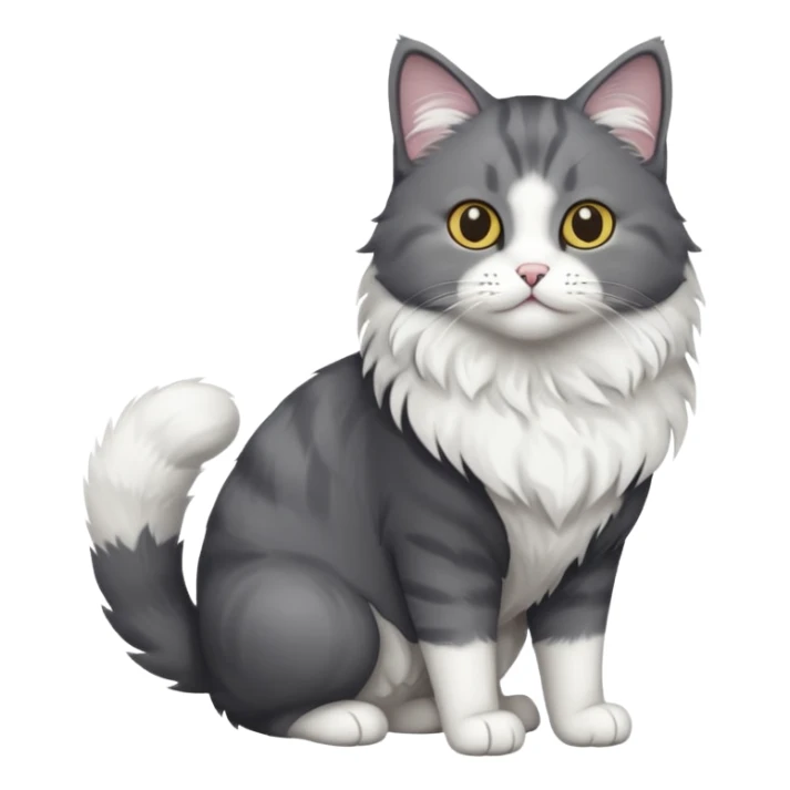 full body dark grey and white cat with white front legs sticker