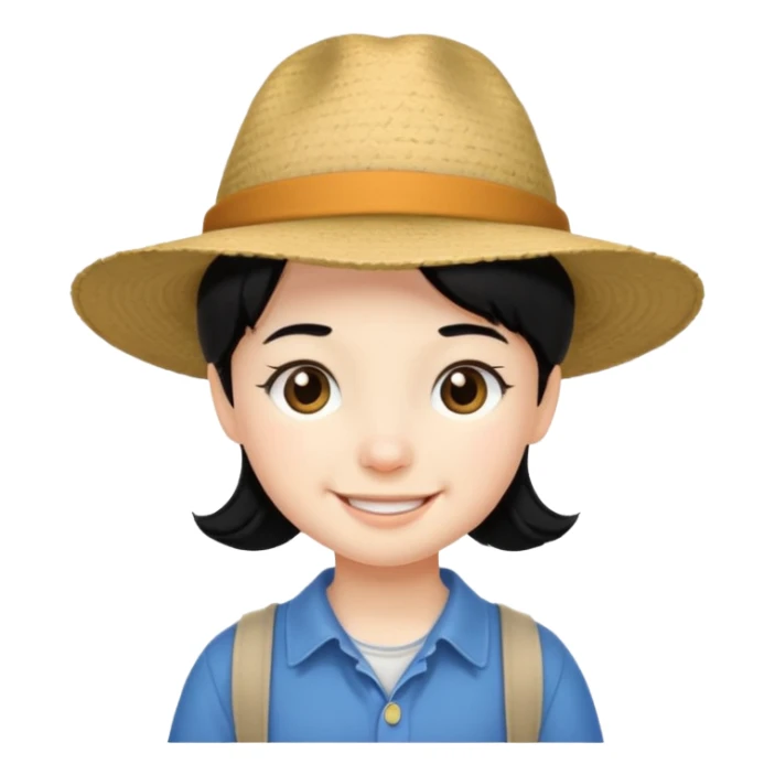 very small tourist kid with big hat and black hair sticker