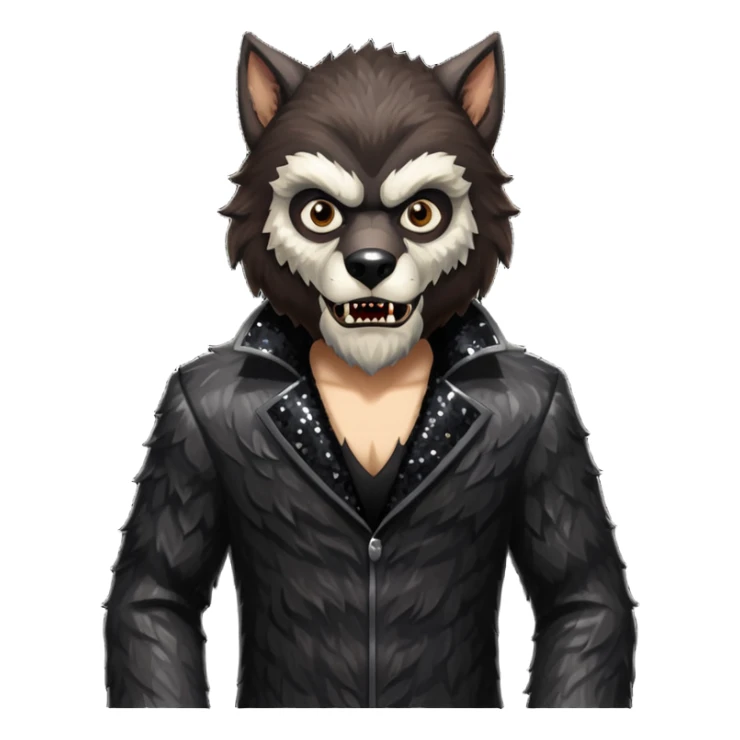 The Werewolf from Universal Monsters with dark brown fur, black sequin outfit sticker