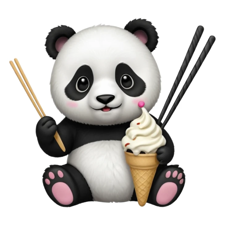 Panda eating ice cream with chopsticks  sticker