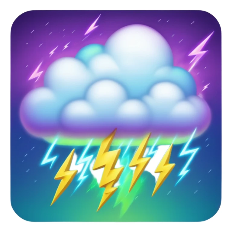 purple and green and blue gradient fluffy cloud with yellow  lightning sticker