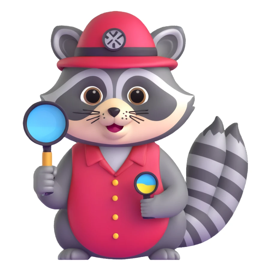 Raccoon detective with hat and magnifying glass sticker