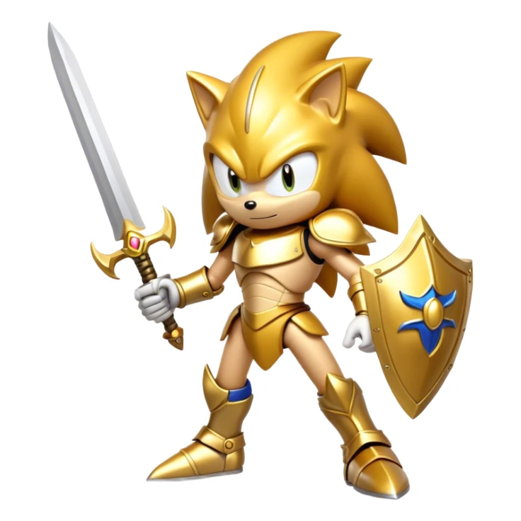 Golden sonic with a sword and golden armor sticker