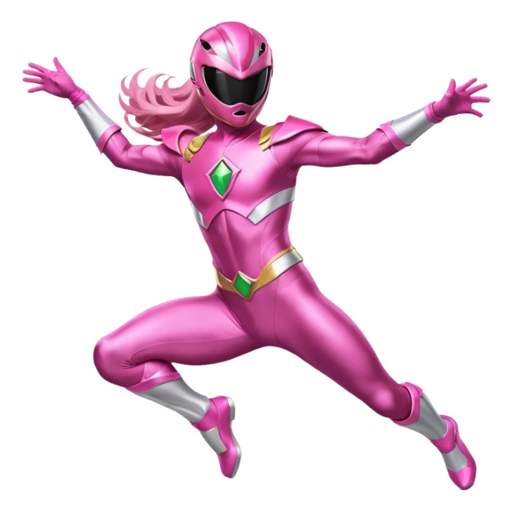 Pink Power Ranger mid-air in a high-energy dance jump sticker