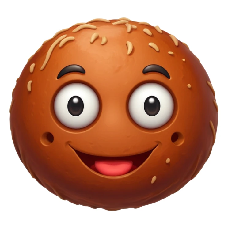 a giant meatball with googly eyes and a smile sticker