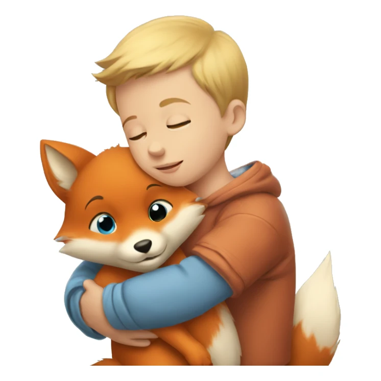 baby boy hugging little fox with blue eyes sticker