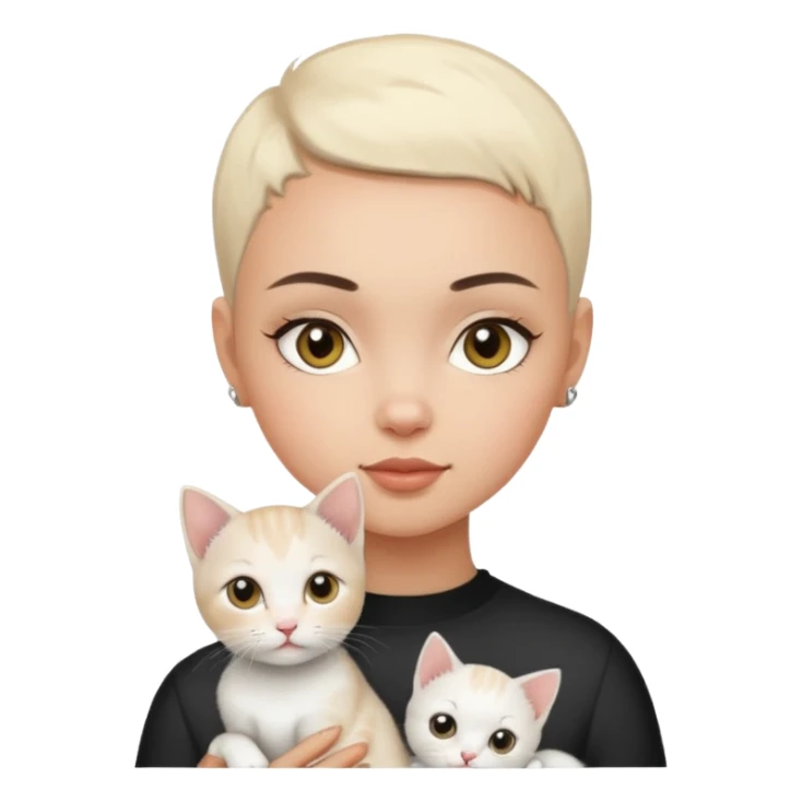 White kitten with lady HAZEL EYES , BLACK BUZZ CUT LIGHT SKIN ROUND FACE GIRL sticker