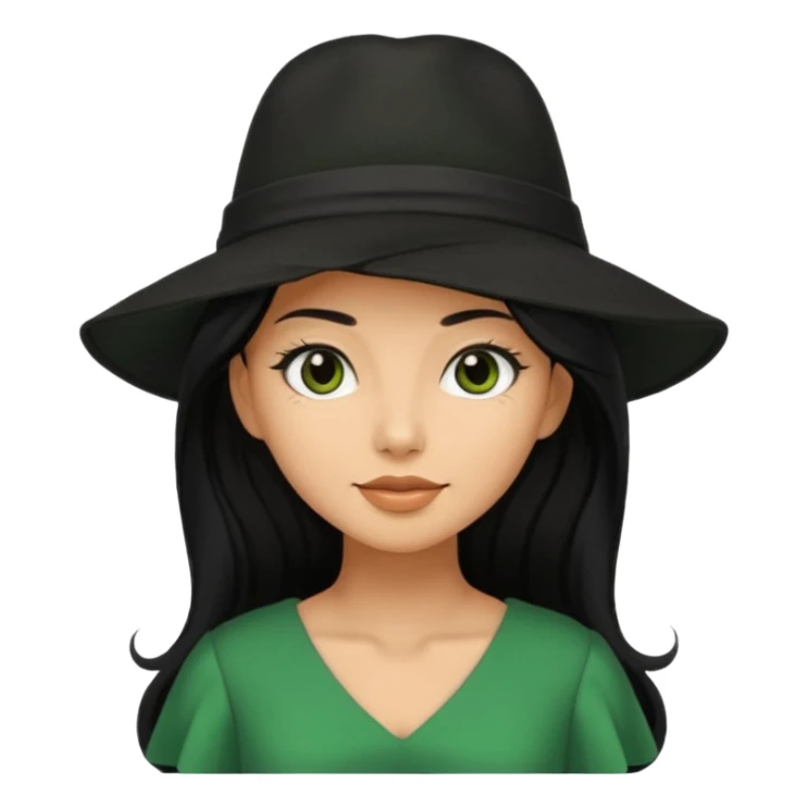 green dress black long hair black hat sticker