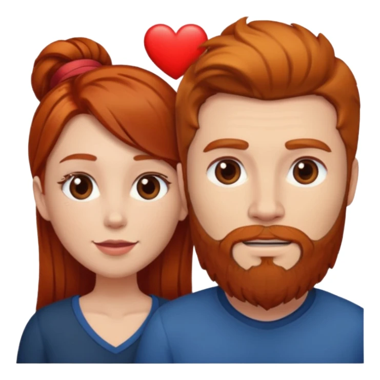 👩🏼‍❤️‍👨🏽 Something like this, but make the guy more lighter and give the girl a bit more red hair like ginger style make the guy have dark brown hair, same with the beard and add a heart in the middle above us sticker