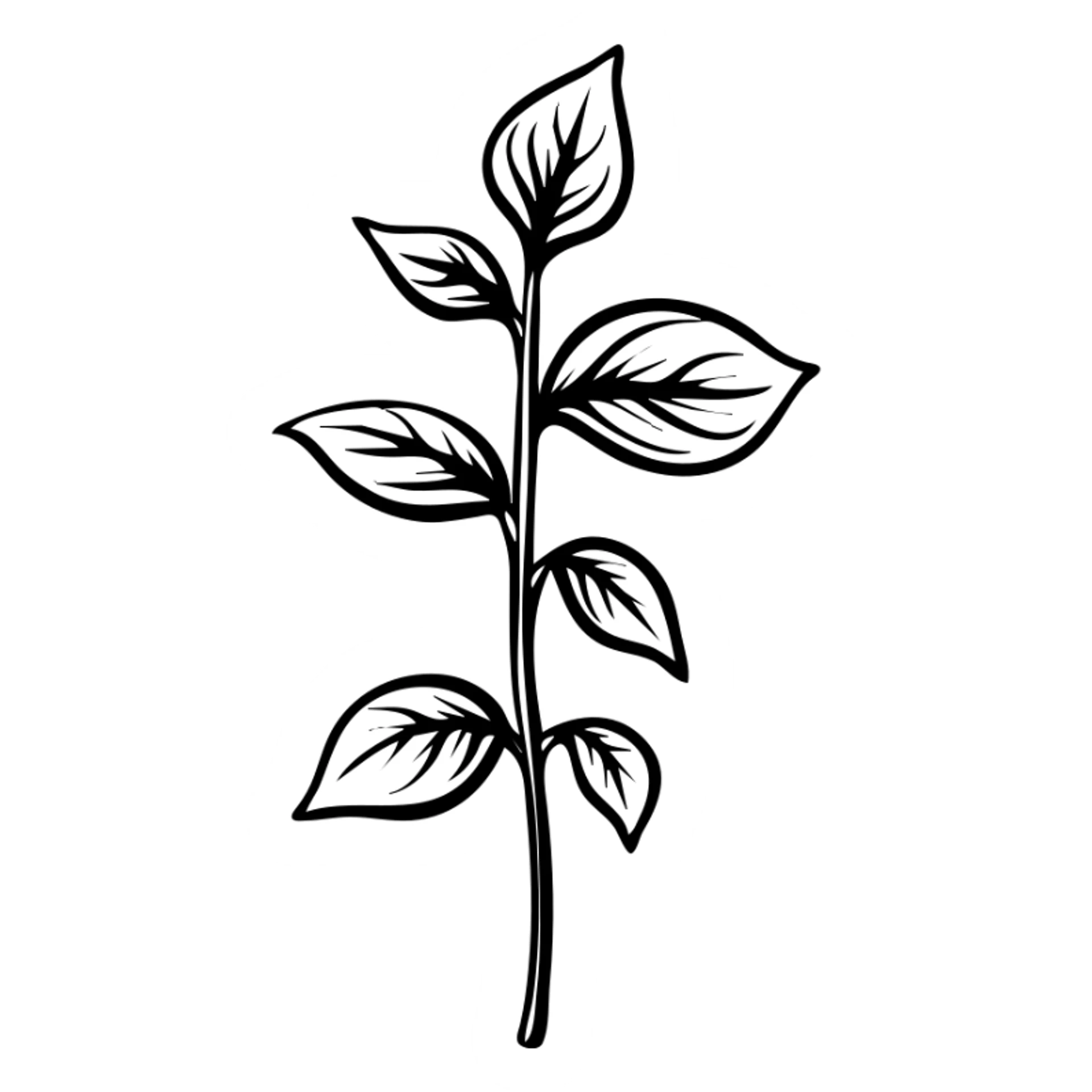 Fresh basil herb with detailed leaves on stems, botanical illustration sticker