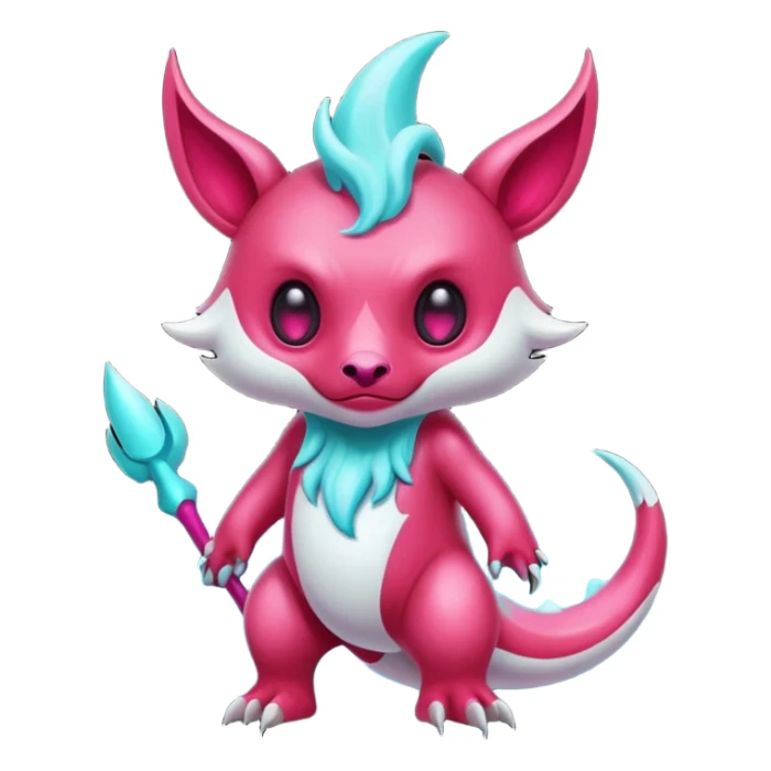 Epic complex detailed sanguine-red magenta pink white pastel realistic aesthetic-scenic-Fakémon-Trico-Sergal-Serval-Vernid-creature (full body) with cyan markings  sticker