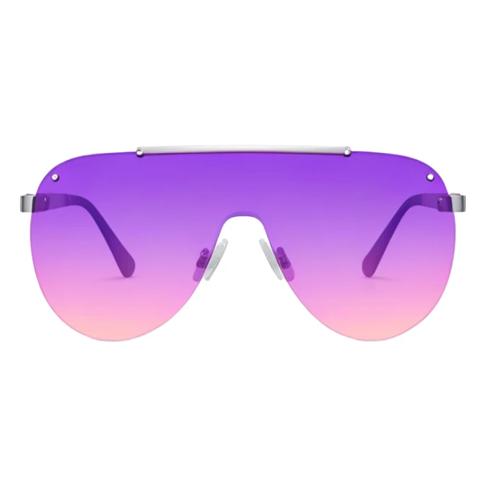 gradient pink to purple frameless visor sunglasses, Y2K aesthetic, single lens design sticker