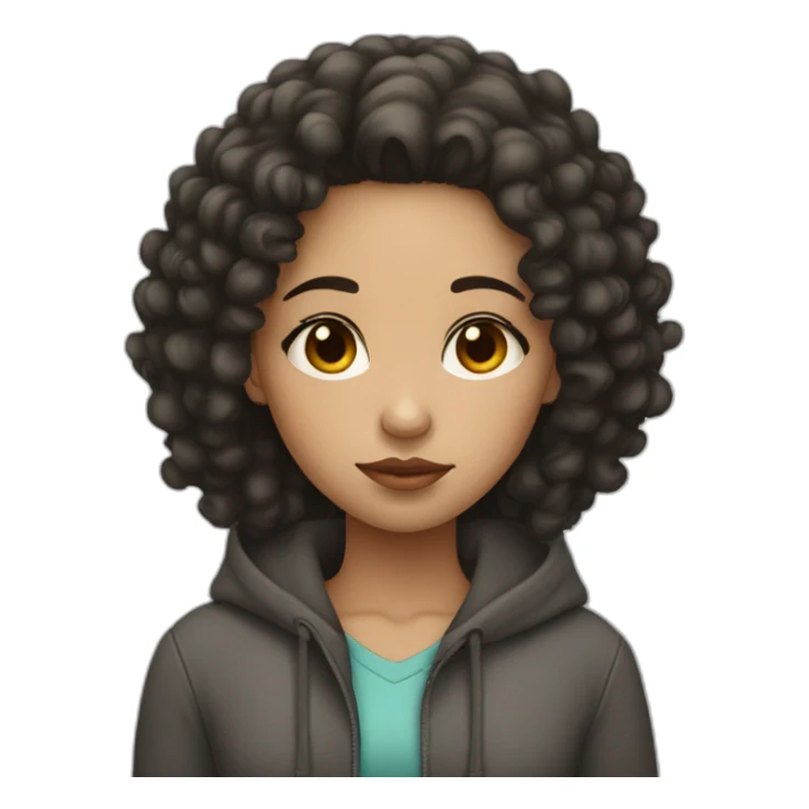 A light skin girl with black curly hair, sad sticker