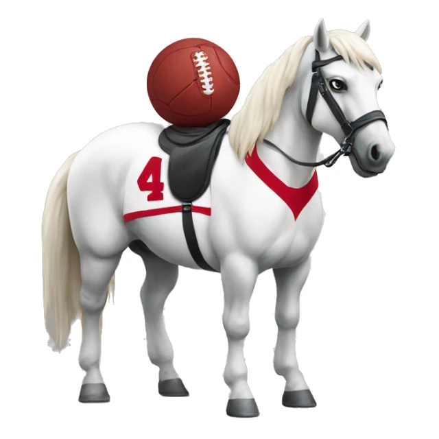 a white horse mascot wearing a crimson footbal jersey sticker