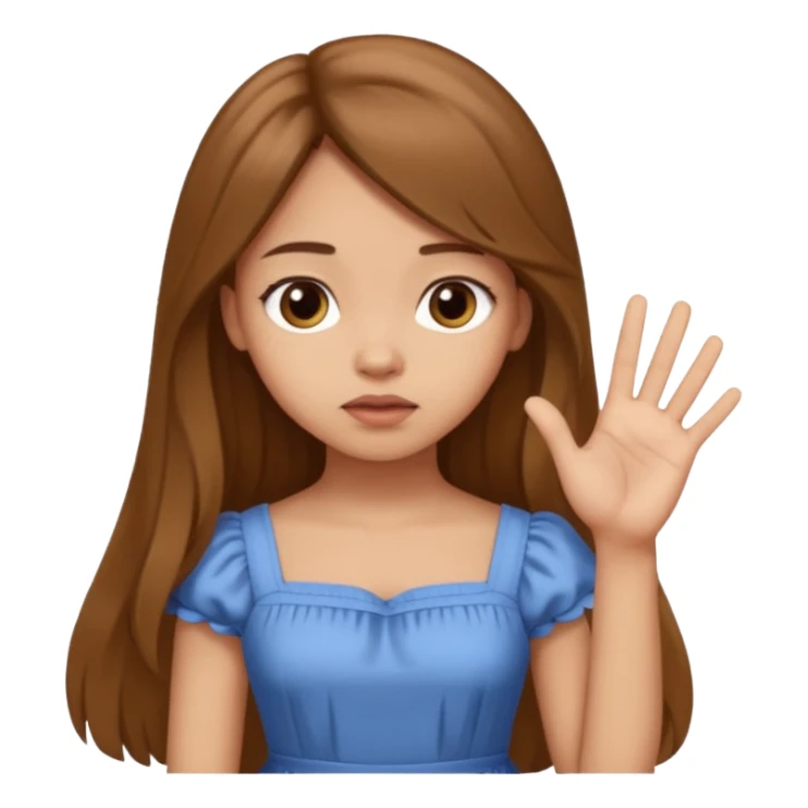 fake costumer loyalty, girl that doesn't care, she is like whatever, brown long hair, cute dress and her hand showing like i dont care whatever, make her look little bit bored sticker