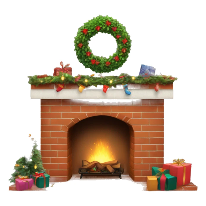 Brick Fireplace with wreath and Christmas lights and stockings sticker