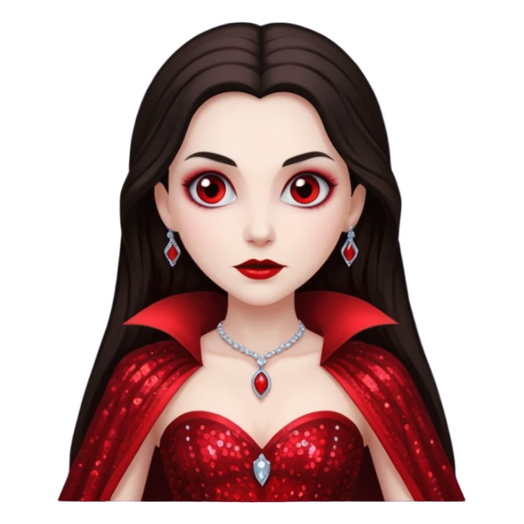 Bride of Dracula with long dark brown hair, red sequin outfit sticker