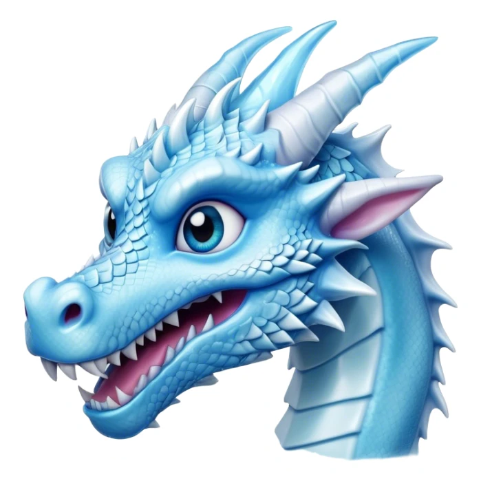 Cinematic Comical Beautiful Ice Dragon Portrait Emoji, Head tilted dramatically with an exaggeratedly amused expression, featuring a striking, glossy icy body with bold, crystalline textures and wide, expressive eyes that shimmer with playful frost, rendered with vibrant, lifelike detail and dynamic, natural shadows, high shine, dramatic yet whimsical, styled with an air of cheeky arctic mischief, soft glowing outline, capturing the essence of a spirited and over‐the‐top ice marvel that looks ready to burst into a flurry of frosty fun! sticker