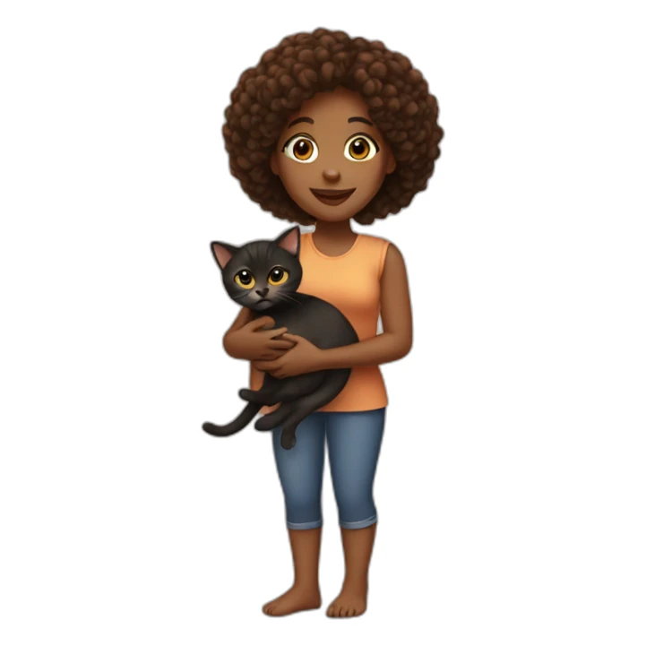 A black women holding a brown kitten sticker