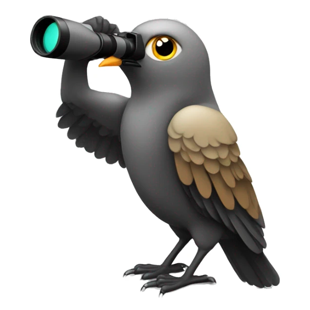 bird holding binoculars with wings a bit away from his eyes searching in the distance sticker