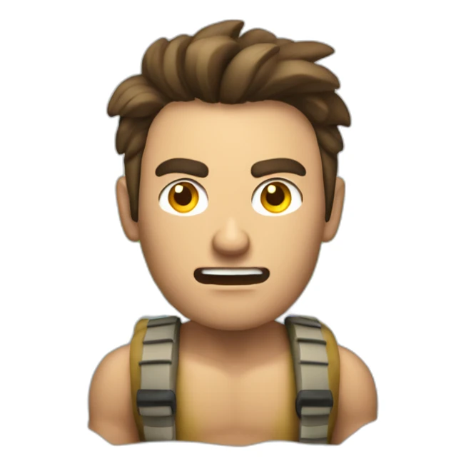 Angry tan brunette guy with buzzed hair rafting on a river sticker