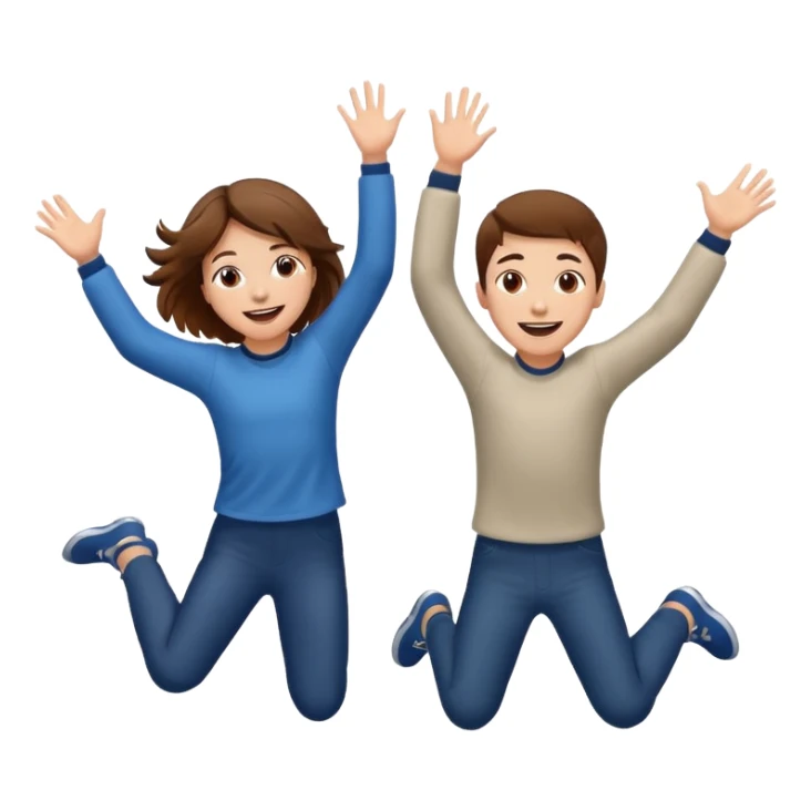 Boy with brown hair and girl jumping for joy sticker