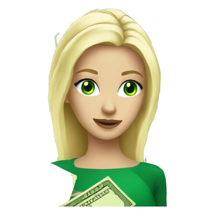 blonde woman green eyes with money sticker