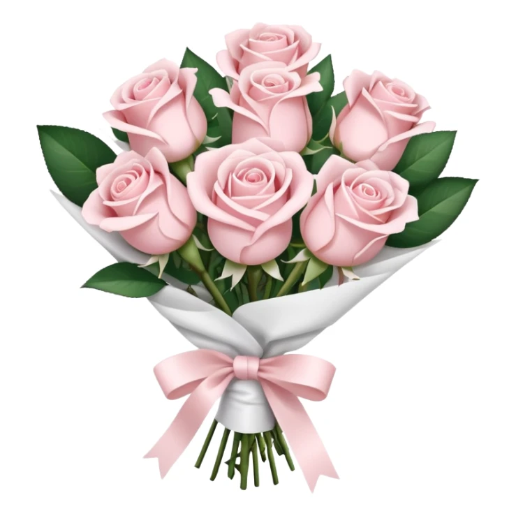 A bouquet of pale pink roses wrapped in white paper sticker