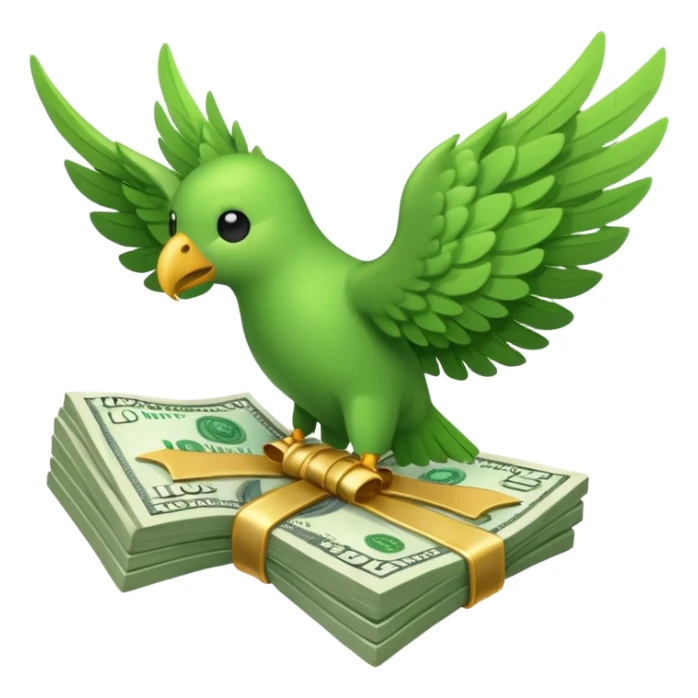 un fajo de dólares con alas volando sticker