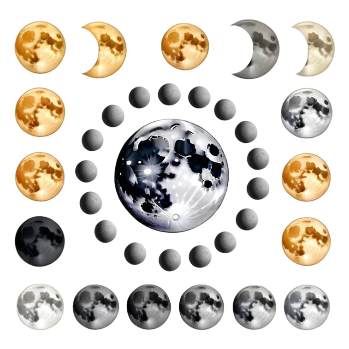 lunar month cycle showing different moon phases from new moon to full moon sticker