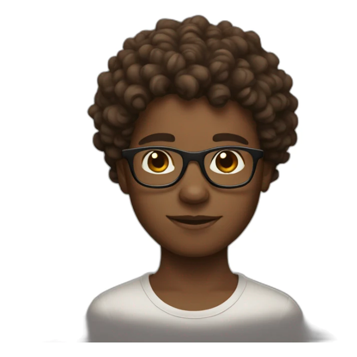 brown with curly hair boy, with glasses and white skin sticker