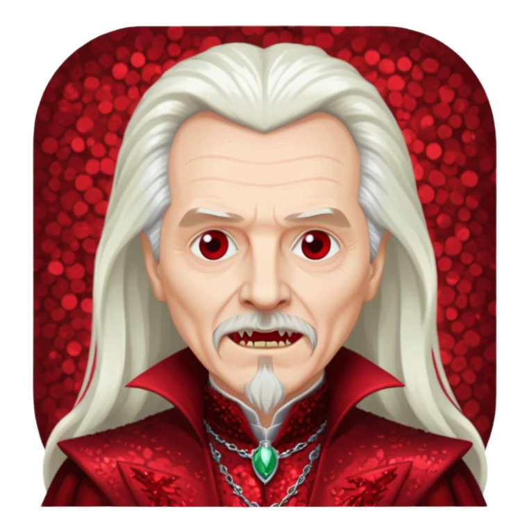 Gary Oldman as Dracula with long white hair, dark red sequin outfit, without glasses sticker