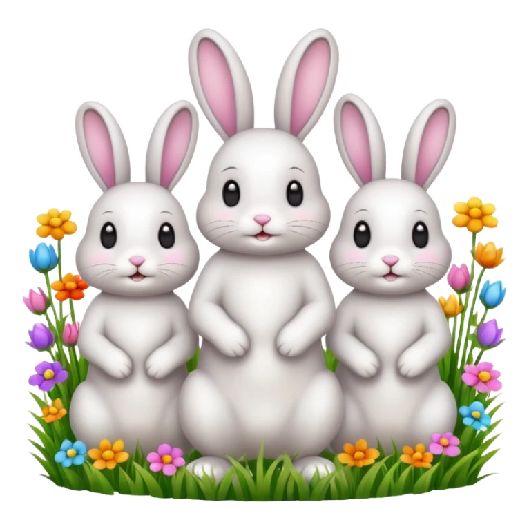 realistic 3 Bunny's standing in grass field with flowers happy looking foward sticker