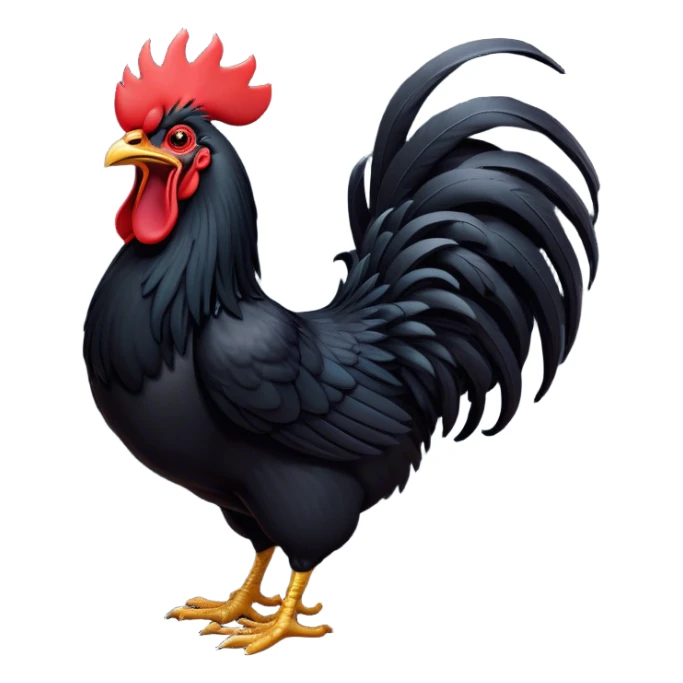 Cinematic Cute Yawning Black Rooster Portrait Emoji, Head tilted slightly with a dramatic, wide-open yawn, showcasing a soft, downy black plumage with a crisp red comb and drooping wings, round eyes barely open in drowsy contentment, Simplified yet irresistibly adorable features, highly detailed, glowing with a soft, cozy glow, high shine, relaxed yet expressive, stylized with a touch of whimsy, bright and endearing, soft glowing outline, capturing the essence of a sleepy yet affectionate rooster, so drowsy it feels like it could stretch out of the screen and curl up for a nap! sticker