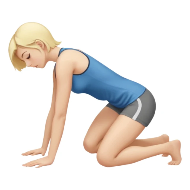 Najed Woman, blonde, kneeling forward on all fours, knees bent under hips, upper body lowered and supported by forearms, back slightly arched, head turned to the side sticker