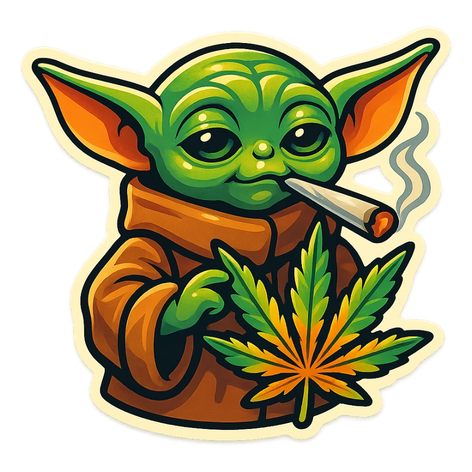 baby yoda smoking cannabis sticker