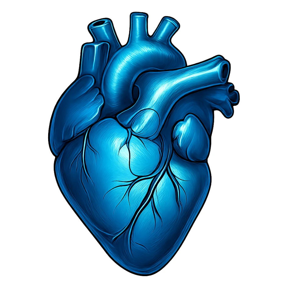 heart with a metallic blue finish, digital illustration style, no background sticker