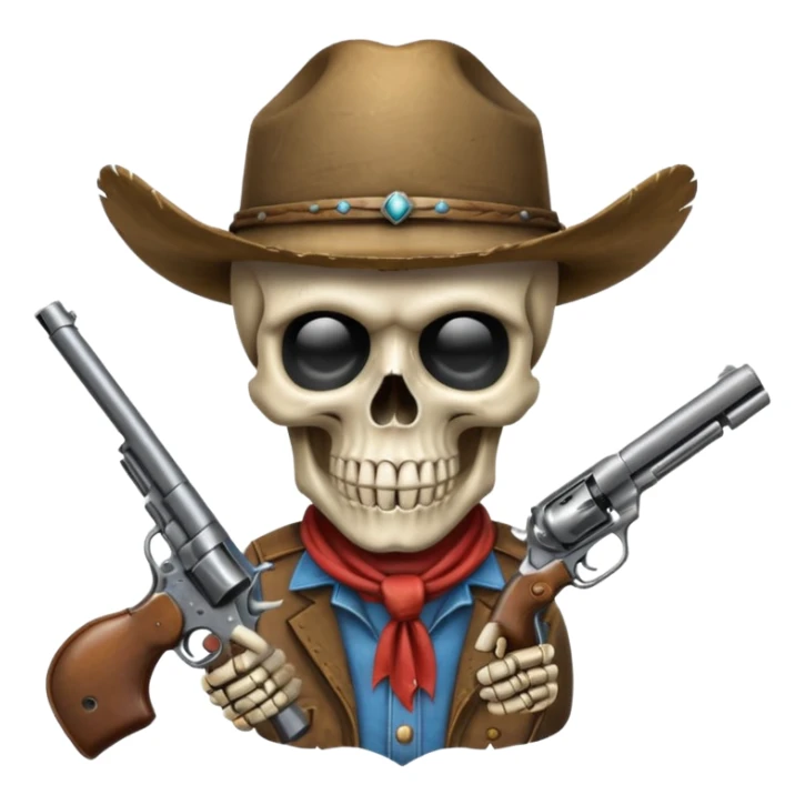 A skull with a vowboy hat and a gun sticker